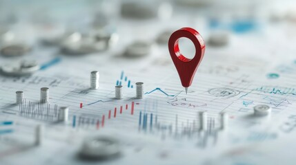 Fototapeta premium Financial growth analysis with red location pin