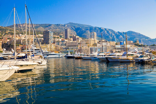 Beautiful cityscape of Monaco and Port Hercule in Europe.