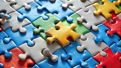 Obraz premium Individuality puzzle with unique pieces fitting together, individuality, puzzle, pieces, different