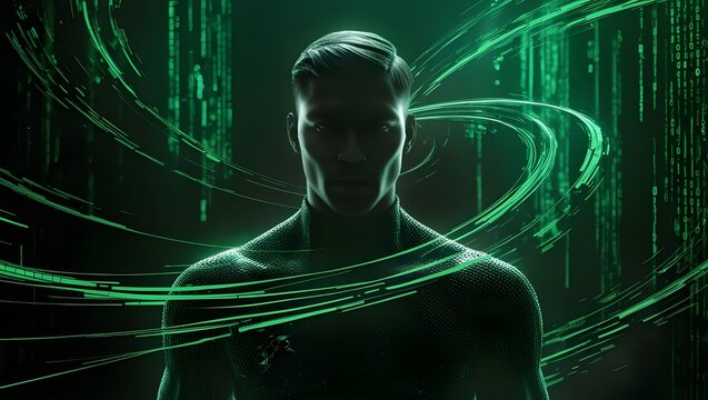 head with binary code
