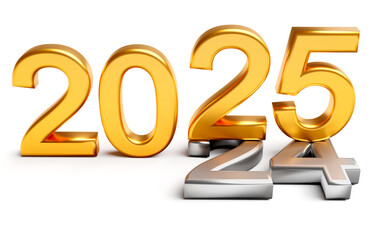 New year holiday concepts. The number 2025 lies at 24 isolated