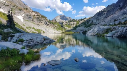 Obraz premium Serene Mountain Lake with Clear Reflection