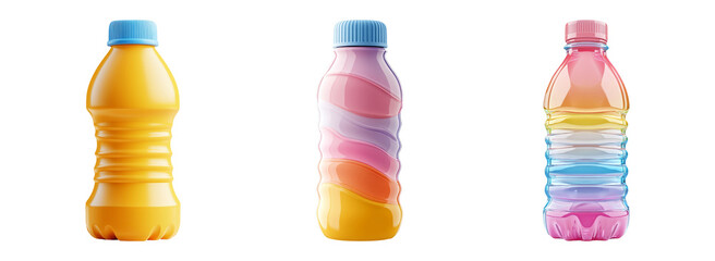 Colorful Plastic Bottles Isolated on Transparent Background