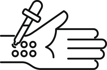 Line drawing of a dermatologist applying ointment to a patient's hand using a dropper