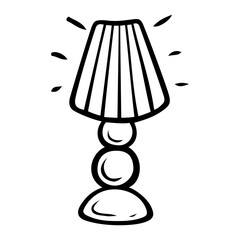 Lamp with lampshade for bedside table hand drawn doodle. Night lighting. Electrical appliance. Time to sleep. Vector outline line art illustration.