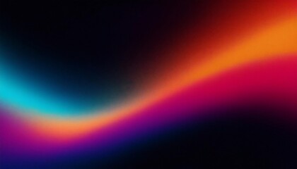 Grainy gradient background, orange blue magenta pink abstract glowing color flow wave black dark background
