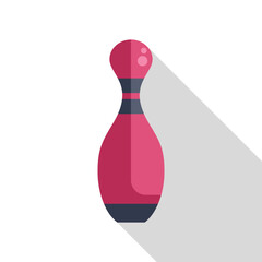 Single pink bowling pin is standing upright with a long shadow cast behind it