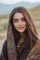 Smiling Teenager in Autumn Park Embracing Beauty and Fashion Outdoors