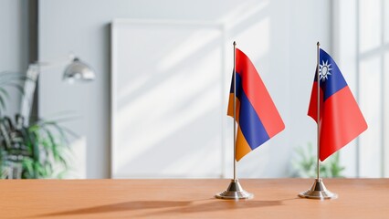 FLAGS OF ARMENIA AND TAIWAN  ON TABLE