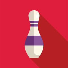 Single bowling pin is casting a long shadow on a red background