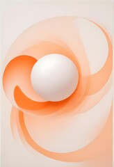 A smooth, creamy white surface with soft, flowing orange and white shapes, creating a sense of movement and fluidity. A single white sphere is nestled among the abstract forms, adding a focal point 