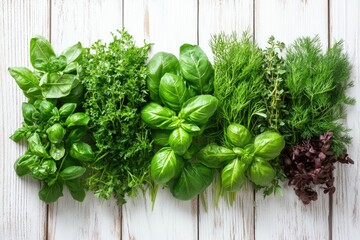 A collection of fresh green herbs