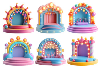 Fototapeta premium Festive Stage Decorations Set Isolated On Transparent Background