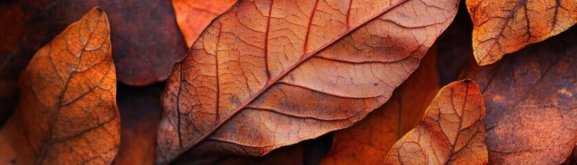 Beautiful autumn leaves in vibrant shades of orange and brown, showcasing nature's seasonal transformation and rich textures.
