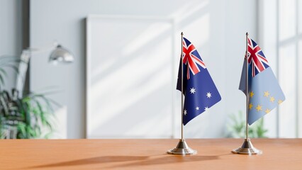FLAGS OF AUSTRALIA AND TUVALU  ON TABLE