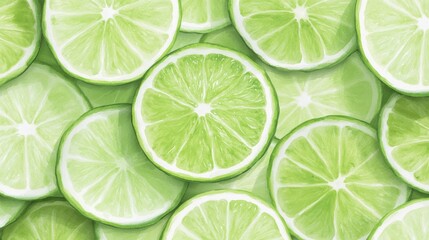 Watercolor Lime Slices Background Pattern
