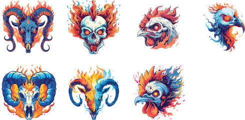 Obraz premium animal head vector with burning fire