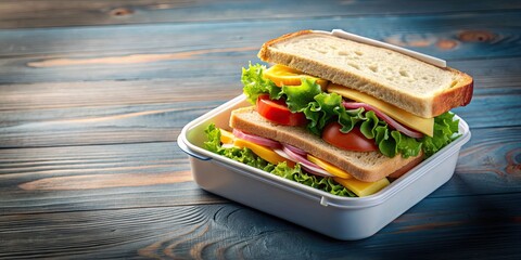 Lunch box with a delicious sandwich , lunch, box, sandwich, food, meal, school, work, tasty, healthy, snack, lunchtime