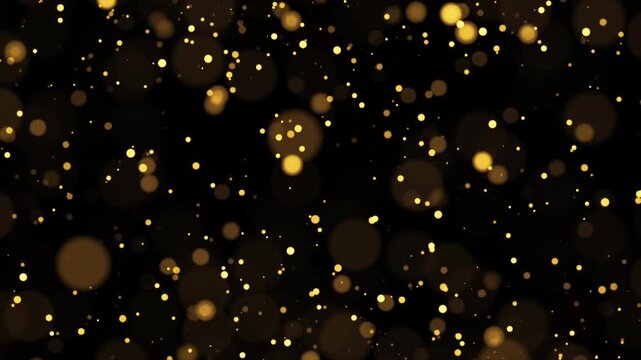 Abstract loop animation flickering glow gold bokeh bubble particles flying on black background for screen project overlay. 4K 3D seamless looping orange red gold bokeh particles dust fly in the air.