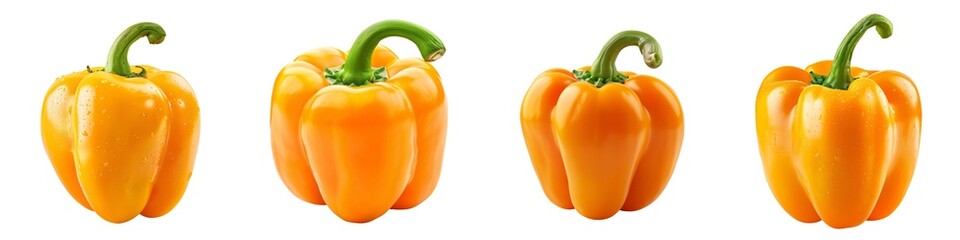 Close-up snapshot of a ripe orange bell pepper, isolated on a white background for clipping