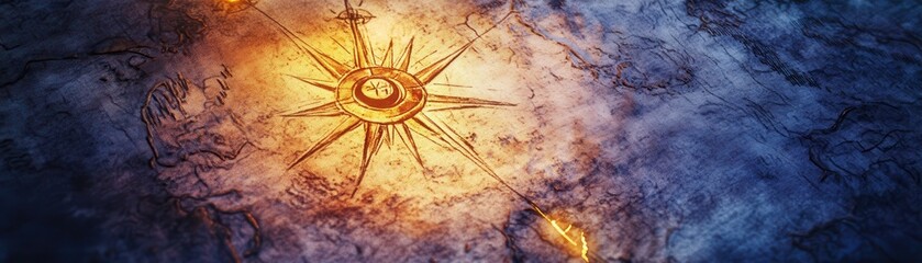 Treasure map with glowing lines, hidden fortunes revealed, watercolor style