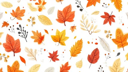 Autumn leaves pattern with colorful foliage on a white background