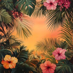 A tropical paradise with a dense array of palm leaves