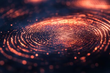 Visual display of data management using biometric fingerprint methods on a dark backdrop