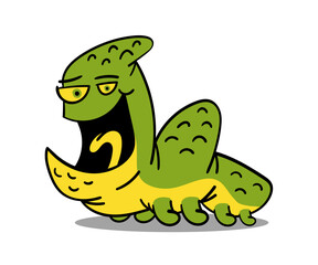 cute green caterpillar cartoon character. Vector illustration isolated on white.