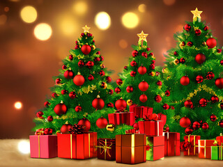 a festive christmas scene featuring like decorated christmas trees, gift boxes, ornaments, santa claus, fireplace, etc. perfect for holiday greetings, website banners, social media posts, and more.