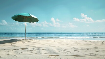 Isolated beach umbrella on a sandy shore. Simple and peaceful.