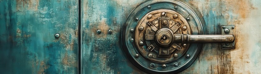 Obraz premium Safe door with complex lock, guarding treasure, watercolor style