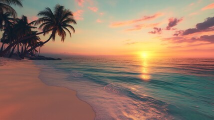 tropical beach background and sunset