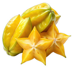 Fototapeta premium Fresh yellow ripe star fruit carambola or star apple isolated on transparent background