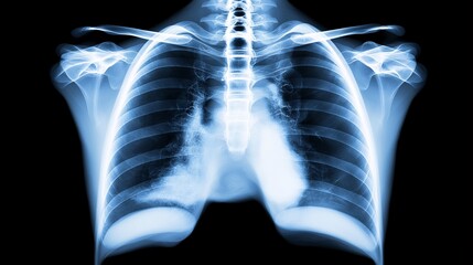 Detailed X-ray of the chest highlighting signs of cardiomegaly
