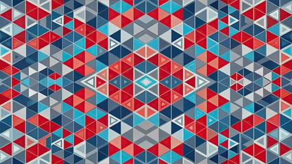 Abstract geometric shapes in red, blue, and gray patterned arrangement, abstract, geometric, shapes,red, blue, gray