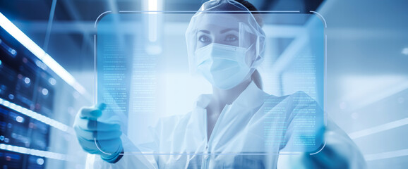 Medical technology with professional physician or doctor and hologram interactive screen.Gene dna editing.neurology research.innovation science and physics