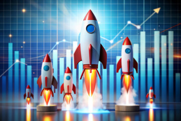 Rockets Taking Off Against a Financial Graph Background.