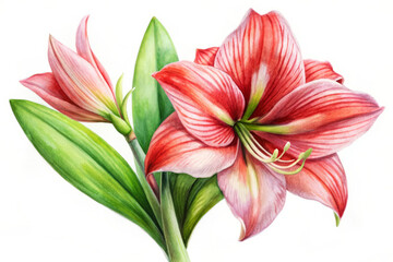 Fototapeta premium Watercolor Painting of Red Amaryllis Flower.