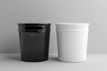 Gallon Pail Mockup Design for Branding with Black Blank Plastic Paint Bucket, 3D Render Illustration