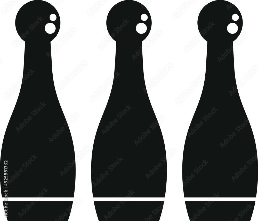 Poster three black bowling pins standing upright, representing the popular sport of bowling