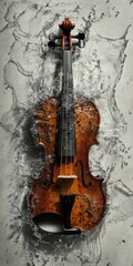 Broken Violin. A Surreal Image of a Shattered Fiddle with Water Droplets