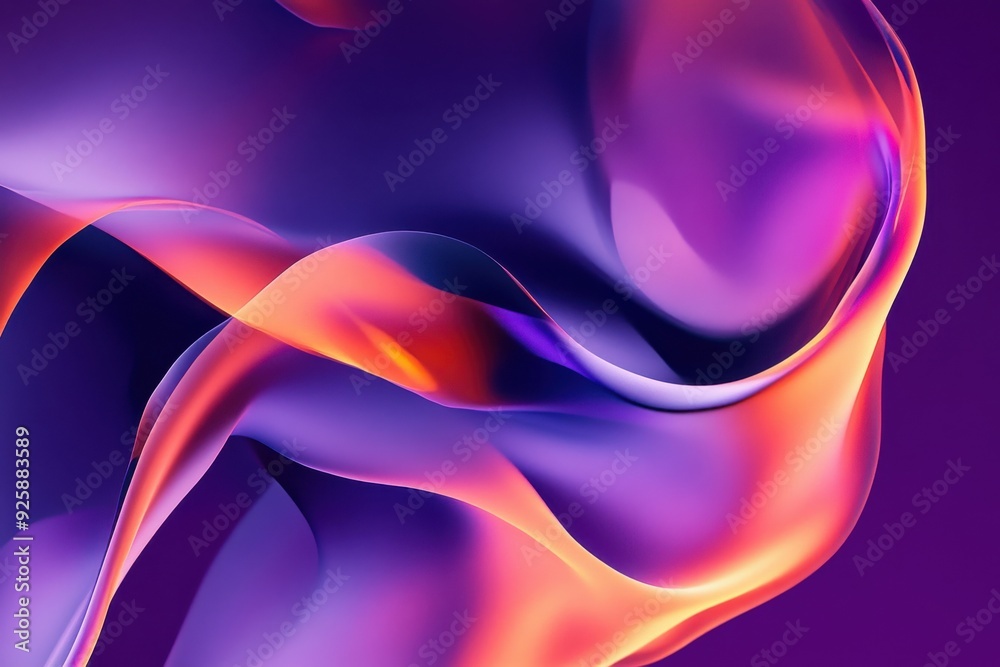 Poster dynamic display of colorful abstract shapes moving on a purple background