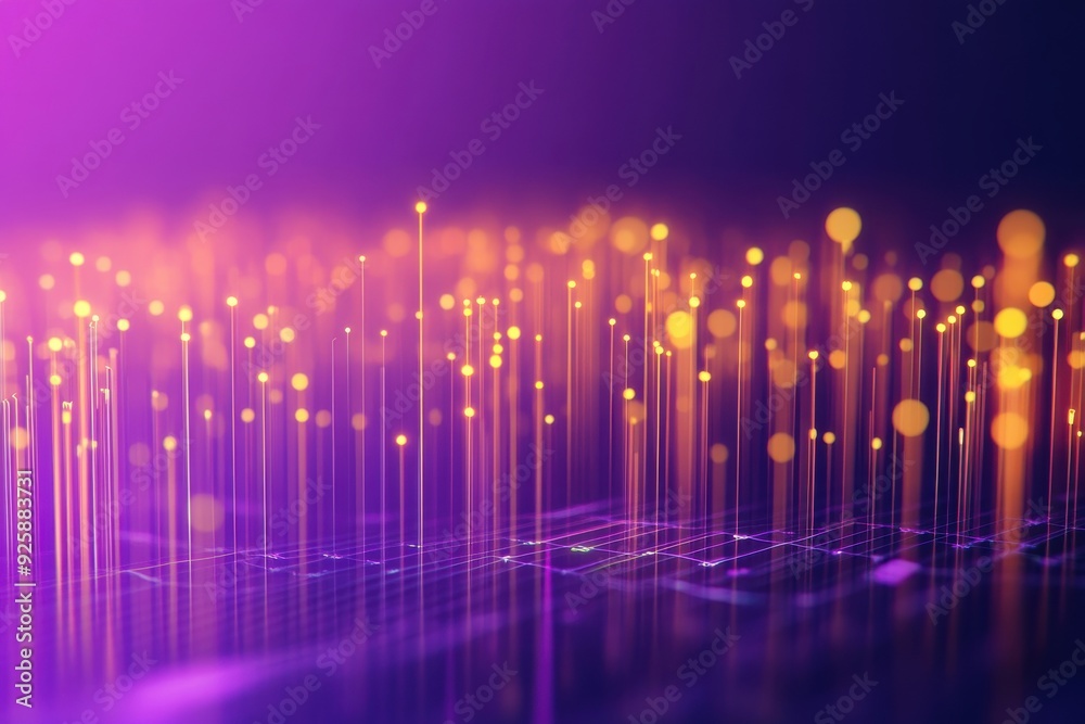 Poster graphical depiction of data examination displayed on a violet gradient background