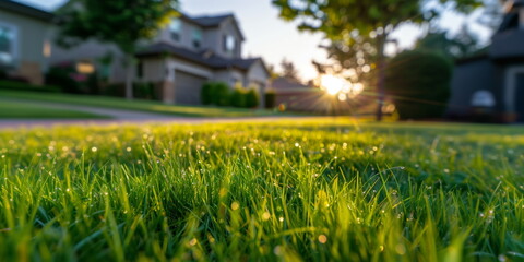 Typical suburb background. late autumn. front yard. Soft focus shallow depth of field background.