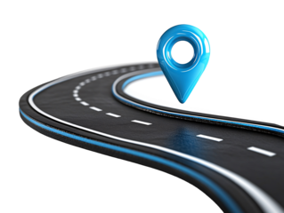 a blue pin on a road