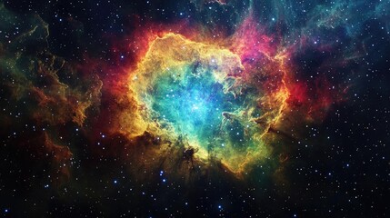 Fototapeta premium Vibrant cosmic nebula displaying brilliant colors and ethereal beauty, perfect for space enthusiasts and science-related projects.