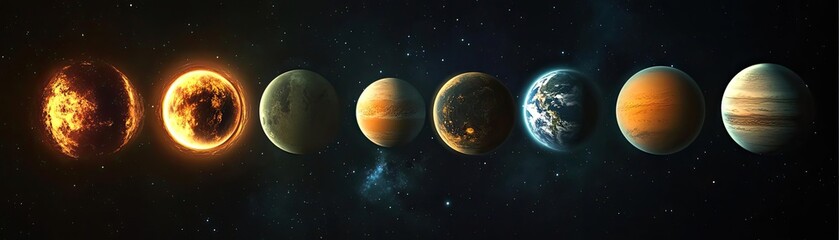 Stunning visualization of the solar system's planets showcasing their unique colors and textures in a cosmic setting.