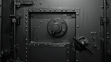 Close-up image of a secure, heavy metal vault door with bolts and locking mechanism, symbolizing security and protection.
