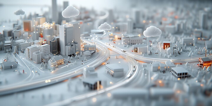 Digital Society, smart homes and digital community. DX, Iot, digital network in community concept. suburban houses in digital environment. Hand edited AI.